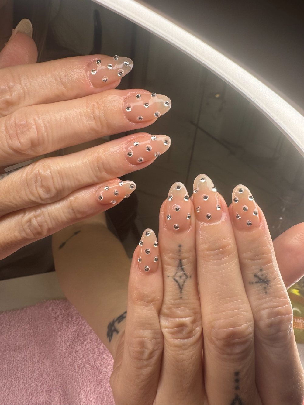 Sheer nails with pearl detail nail art
