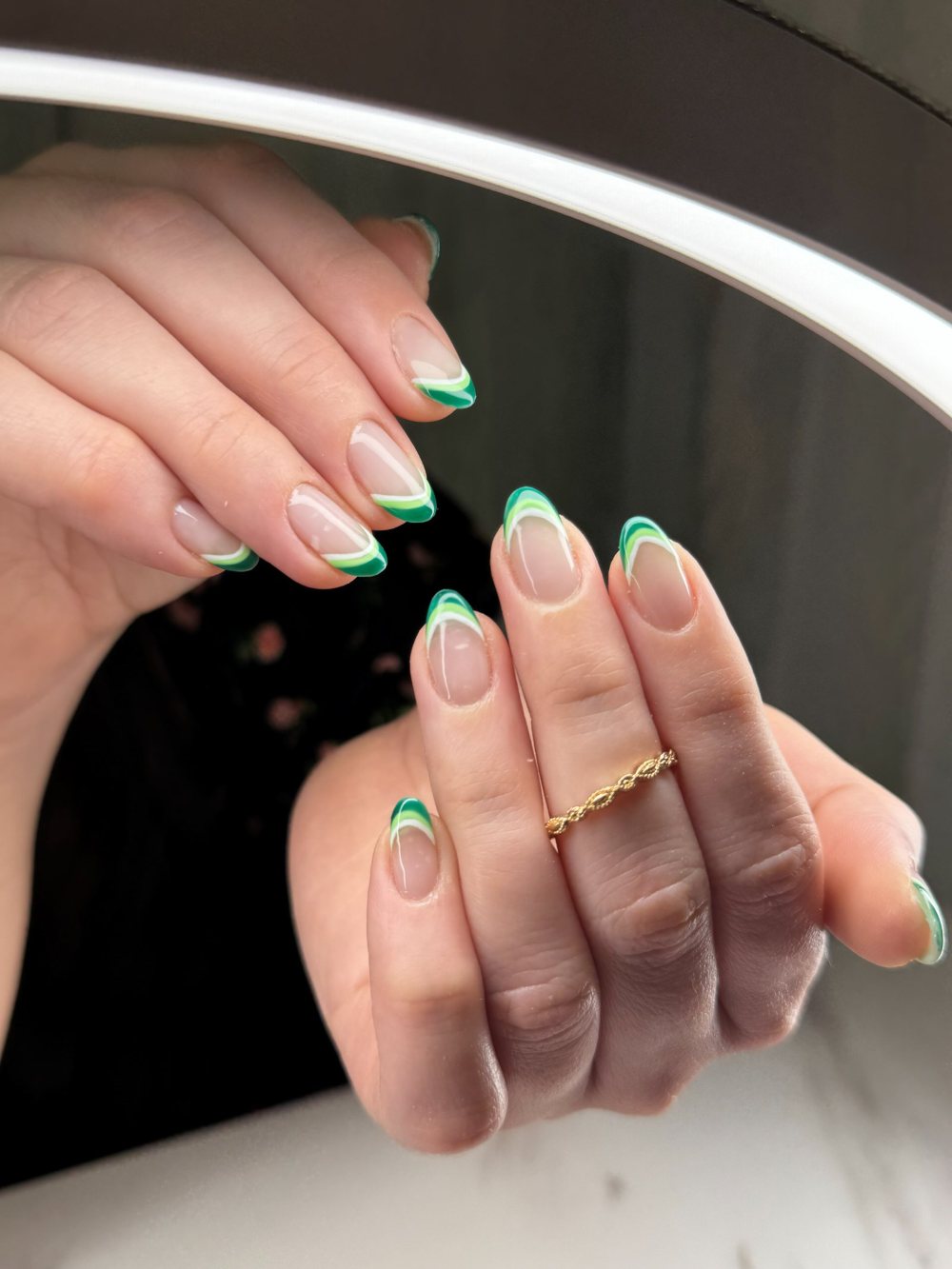 Green French tip gel nails